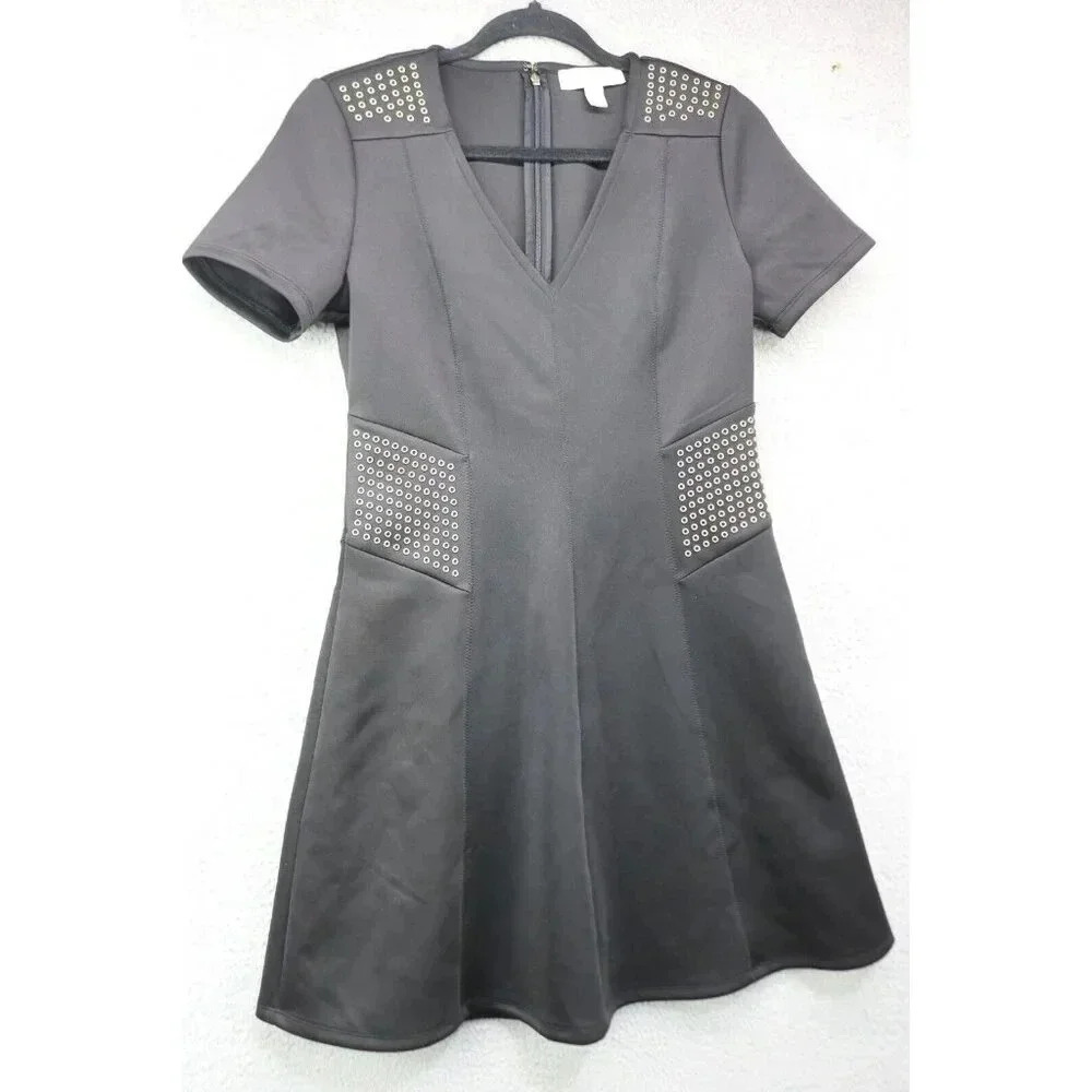 Michael Kors Black V-Neck Dress-Scuba-Short Sleeve-Size Small